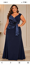 Eliza J Navy Off Shoulder Satin Ruched Draped Long Gown Dress 22W EJ5M3356