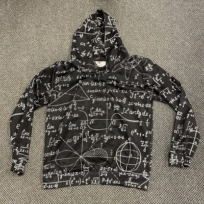 D & F Clothing Black Math Prints Hoodie Men s Size Large - Algebra Equations