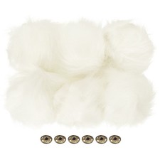 6Pcs Fluffy Soft Faux Fur Pom Poms for Hats with Snap Button, White