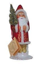 Schaller Paper Mache Red with Gold Lines Santa Candy Container - 6.25" H x 2....