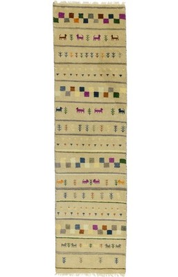 2'7X9'8 Handmade Indo-Gabbeh Runner Rug Pictorial Tribal Oriental Carpet