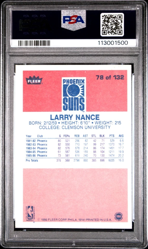 1986 FLEER #78 LARRY NANCE PSA EX-MT 6 - Image 2 of 2