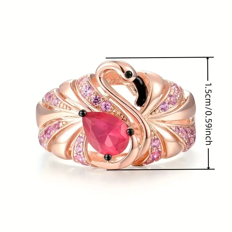 Pear-Shaped Pink Flamingo Ring -January Birthstone Sparkle ✨ Band Size 8 - Image 2 of 3