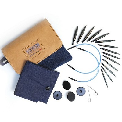 KnitPro Denim Indigo Wood Short IC-Nadelset 5 cm / Spitzen 3,0-6,0 mm / 2 Seile