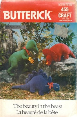 Butterick 455 Dinosaurs Plush Dolls Vintage Craft Sewing Pattern Uncut