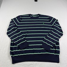 Polo Ralph Lauren Sweater Mens XL Blue Striped Pima Cotton Crew Neck Pullover