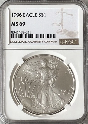 1996 American Silver Eagle Coin NGC MS69 0.999 Fine 1 Troy Oz #031