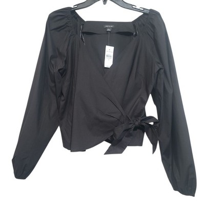 Ann Taylor Tie-Front Wrap Blouse Size S Black NWT New Romantic Puff Sleeve