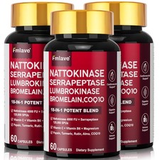 3 Pack Nattokinase Supplement 4000 FU 180 Capsules Non-Gmo, Gluten Free Exp 2027