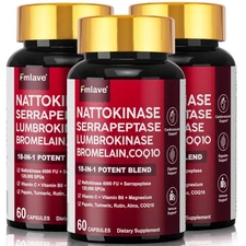 3 Pack Nattokinase Supplement 4000 FU 180 Capsules Non-Gmo, Gluten Free Exp 2027