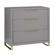MoDRN Glam 3-Drawer Dresser, Grey with Satin Brass