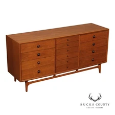 Thomasville Motif Mid-Century Modern Walnut Triple Dresser