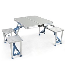 Folding Picnic Table Set with 4 Stools - Portable Aluminium Suitcase Camping BBQ