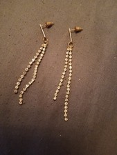 Gold Tone Rhinestone Dangle Drop Earrings Round Clear Metal Butterfly Lobe