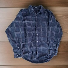 Button Down Shirt Geoffrey Beene Mens Small Navy Blue Windowpane Check