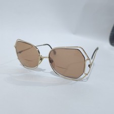 Vintage Luxottica Gold Metal Geometric Sunglasses Brown Lens Made in Italy