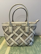 Michael Kors Woven Leather Canvas Sienna Small Tote Handbag Summer Chic