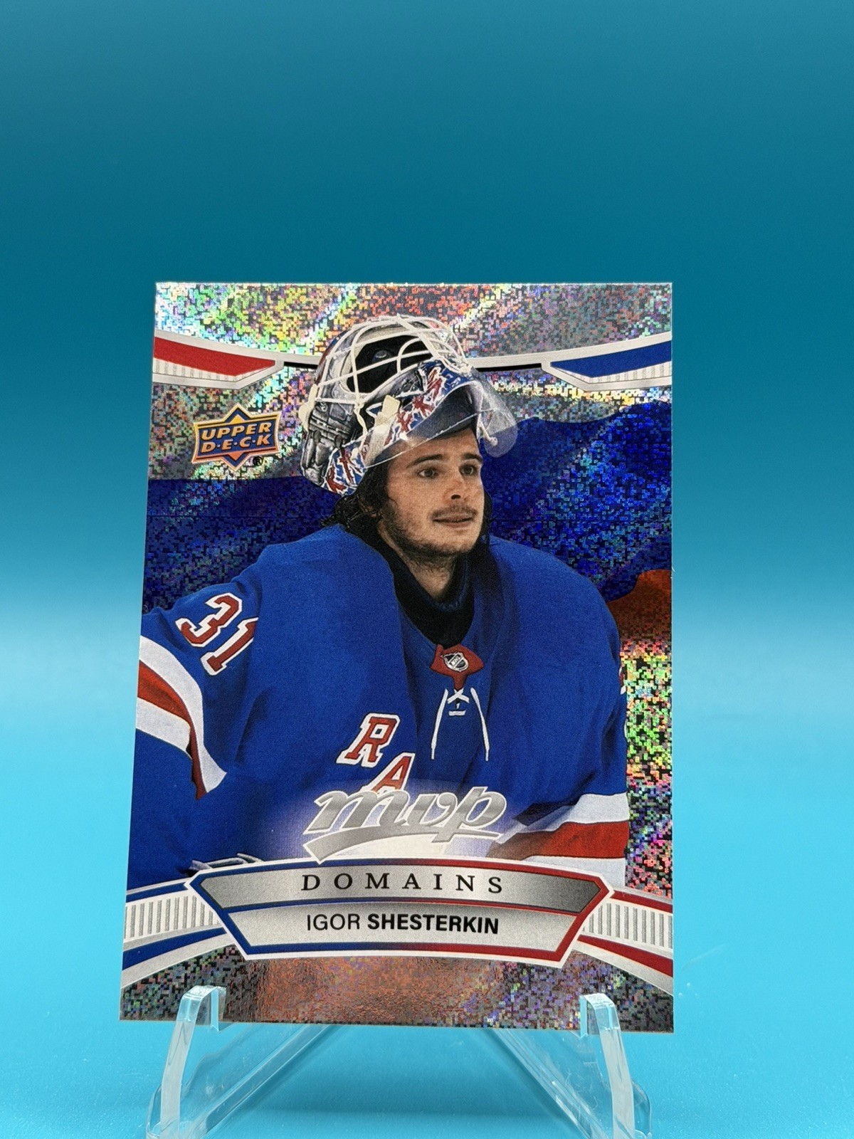 Igor Shesterkin #NA-27 Hockey Cards 2022 Upper Deck MVP Domains trading card — raw and PSA graded price guide