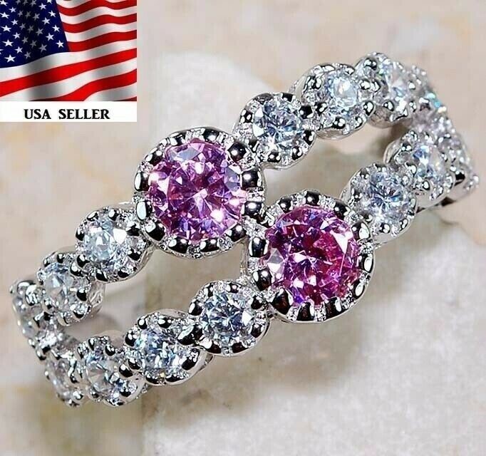 2CT Heat Treated Pink Topaz 925 Solid Sterling Silver Ring Sz 6 U4-6