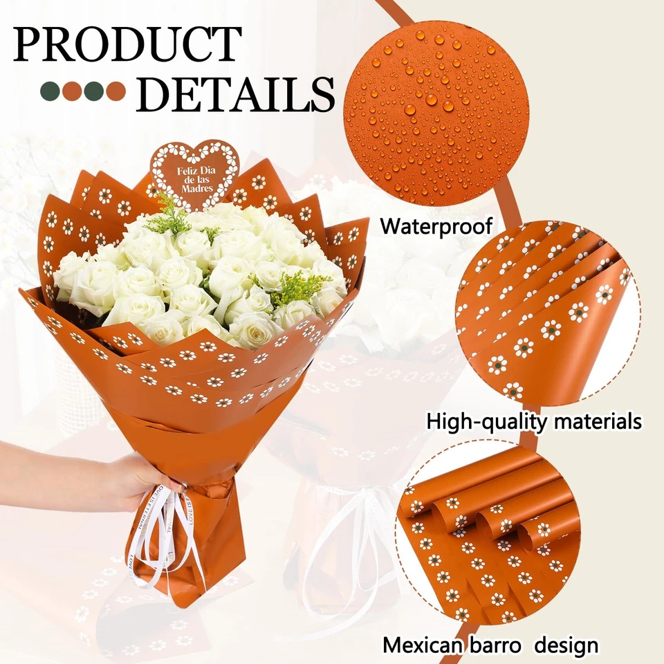 Fullhawl 20 Hojas Papel de Envolver Flores Mexicanas De Barro Impermeable Flor Bo... Foto 3 de 4