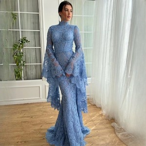 green emerald velvet dress A-Line Off Shoulder Satin Blue Long Prom Dress, Blue Long Evening Dres –  shopluu main image 1