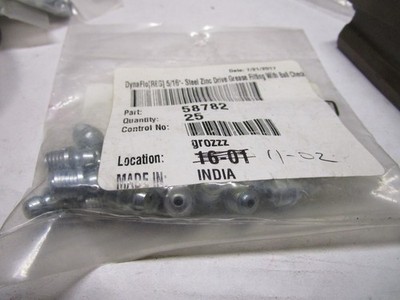DynaFlo  5/16''- Steel Yellow Zinc Drive Grease Fitting w/Ball Check QTY 25