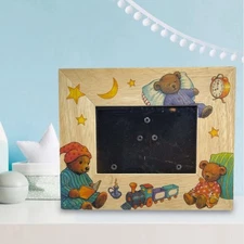 Vintage Fetco Wooden Photo frame - Mama Bear Reading Bedtime Story to her Cubs