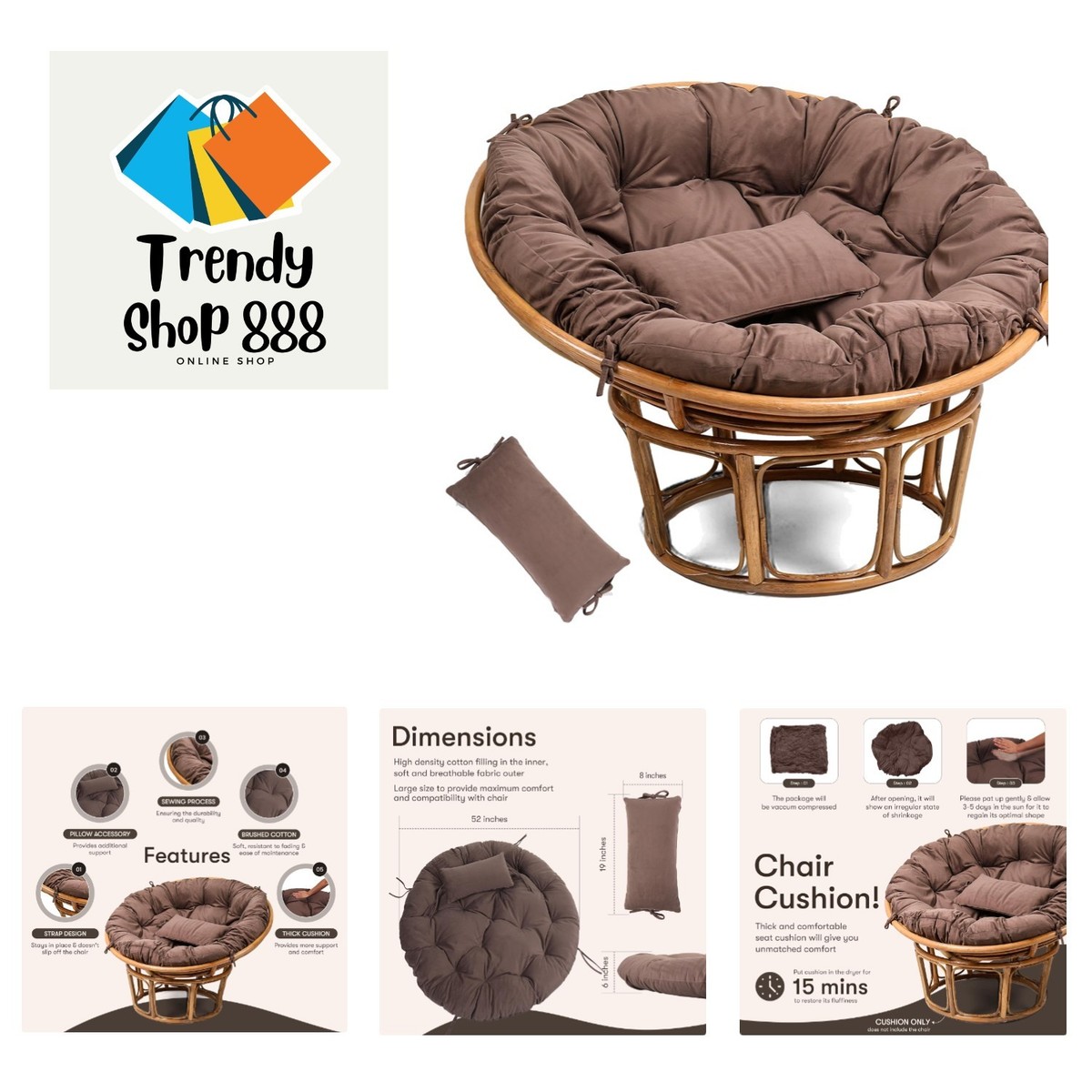 Bench Cushion Papasan Chair Cushion 52 Inch Egg Chair Cushion