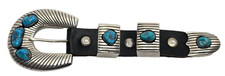 Charles Johnson Indian Hand Made Sterling Silver Turquoise Ranger Buckle Set