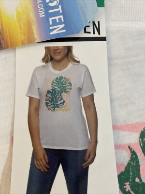Hang Ten Women's Premium Graphic T Shirt (XL) Short Sleeve Crew Neck White NWT