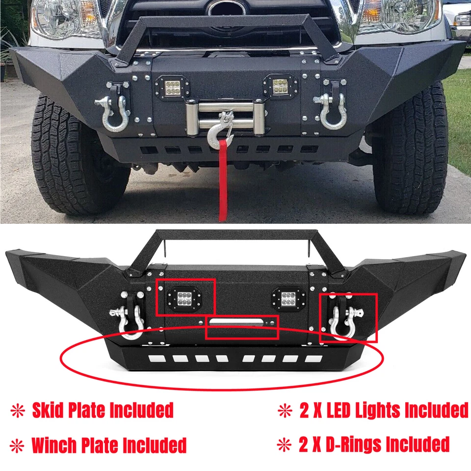 For Toyota Tacoma 2005-2015 New Steel Front Bumper with Winch Plate & LED Lights - Image 3 of 4