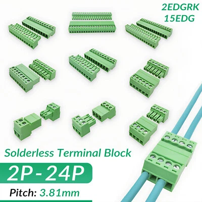 COOBETTER 2EDGRK/15EDG Solderless Butt Pitch 3.81mm Plug-in Terminal Block Connector 2-24P