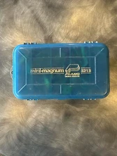 PLANO 3213 MINI-MAGNUM  BLUE AND GRAY 2 SIDED TACKLE BOX WITH FISHING STUFF