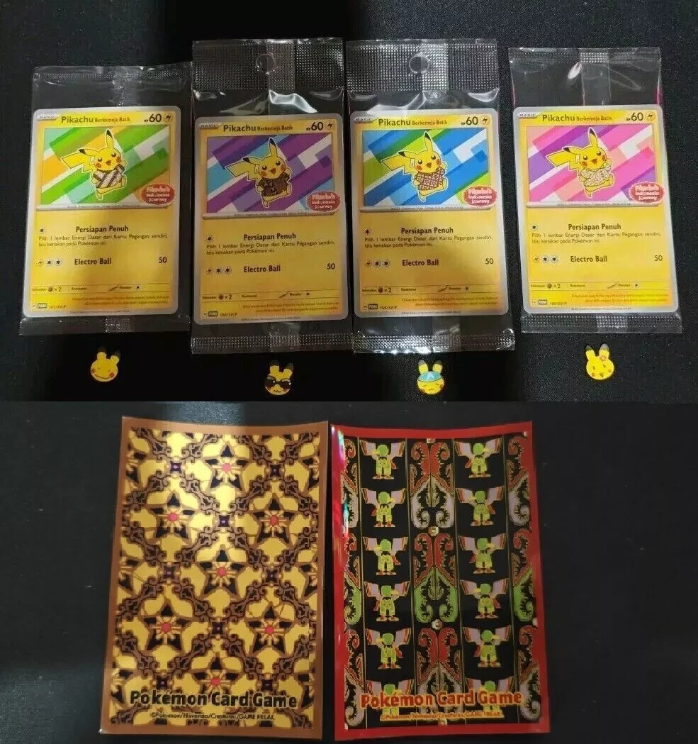 Pokemon 4x Pikachu Batik Set 101 154 155 190/SV-P Promo Flor Indonesia Nuevo RR