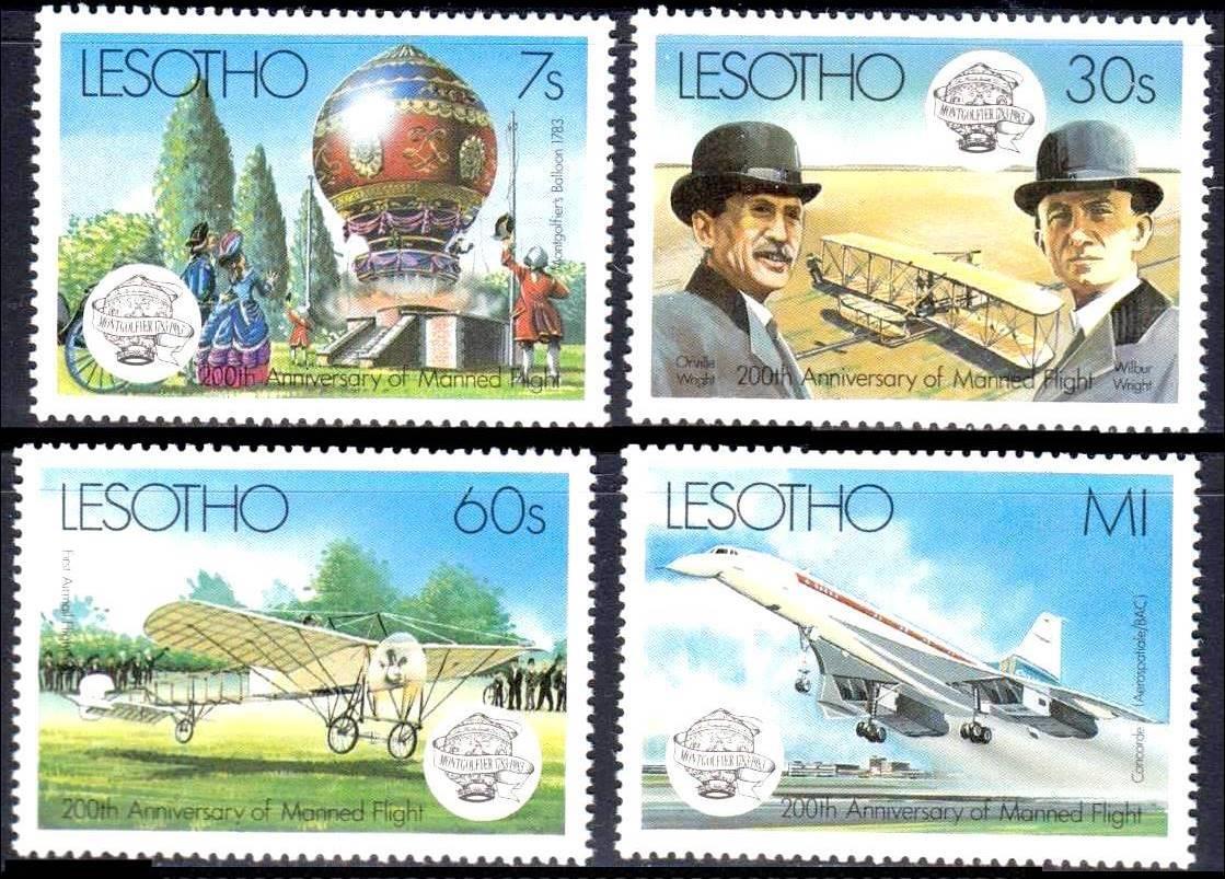 LESOTHO 1983 AVIATION MNH PLANES, CONCORDE, BALLOON WRIGHT💲FREE SHIPPING💲