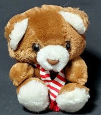 Vtg Russ Luv Pet Toasty Brown Teddy Bear Plush 5" Stuffed Animal Red White Scarf