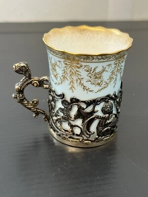 Antique Royal Worcester rare coffee can Silver Holder Birmingham C:-1874 Assayed - Image 1 of 4