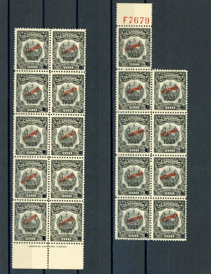 EL SALVADOR Revenue 200 Colones* ABNCo *F7679* 1925 SPECIMEN Blocks{19} MNH ZU42 - Image 3 of 4