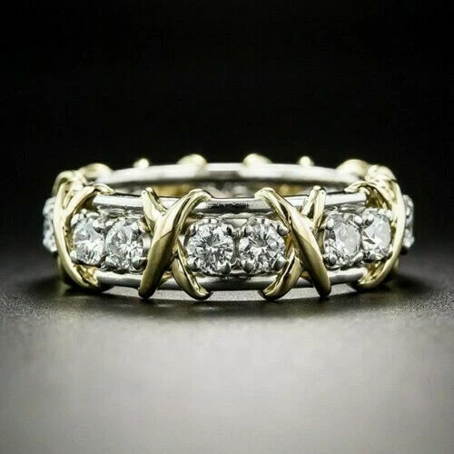 4Ct Lab Created Diamond Design Eternity Wedding Band Ring 14K White Gold Plated - Imagen 2 de 4