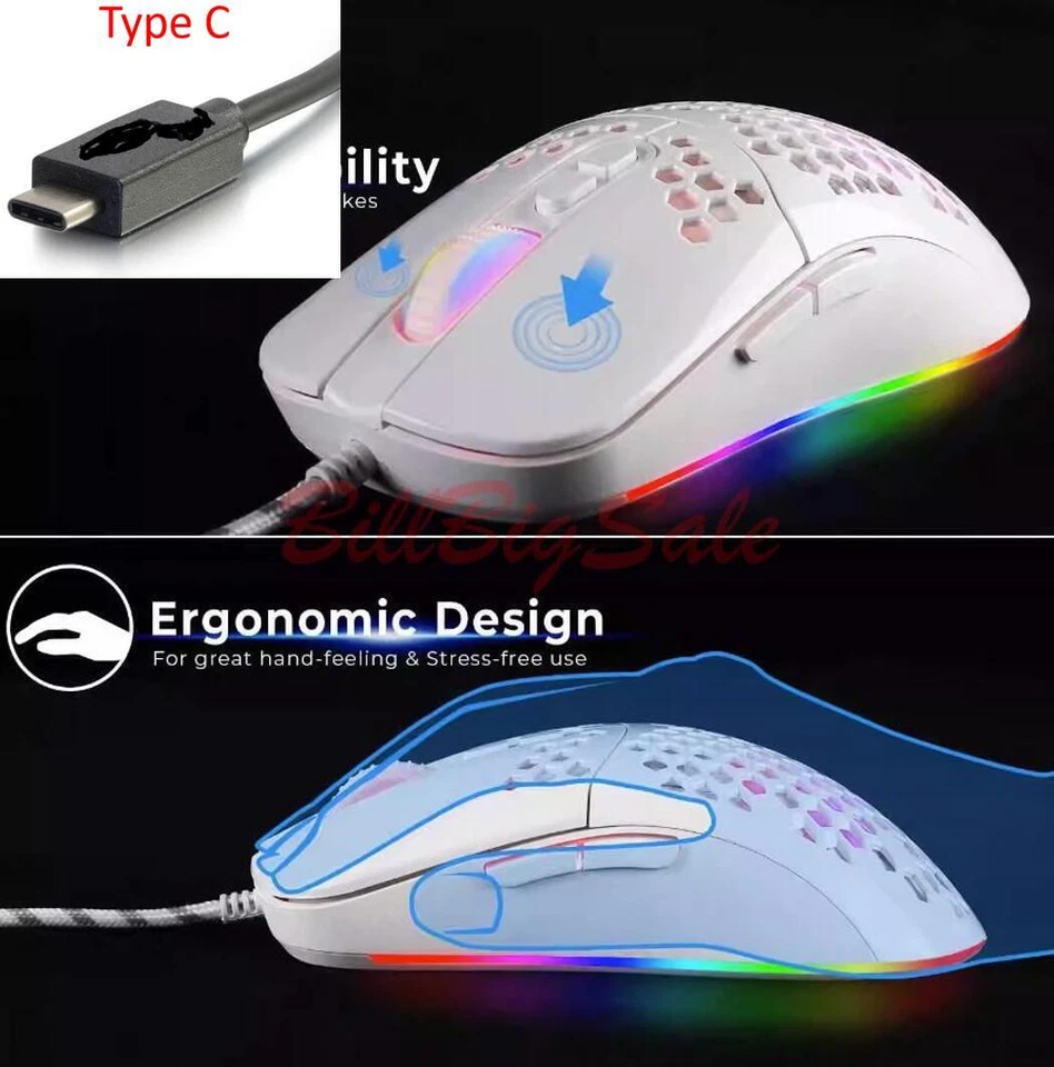 USB Wired Gaming Mouse 2400DPI Adjustable Honeycomb Shell Mice for PC PS4 USA - Image 2 of 4