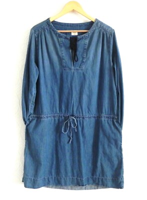 Gap 1969 Tunic Dress Denim Pullover Long Sleeve Pockets Drawstring Tie Size  L | eBay