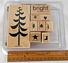 Stampin Up Wood Stamper Set Holiday Trim Set of 9 Christmas In Box