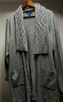 ISSAC MIZRAHI White Gray Navy Women Size XL KNIT Coat With Two Front Pockets
