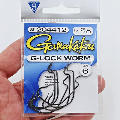 Gamakatsu G-Lock Size 2/0 Worm Hooks 204412 Quantity 6 Count Pack