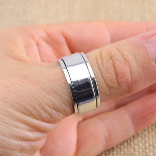 Rotating Silver Ring Simple Plain Wide Band Mens Spinner Band Ring All Size Ring