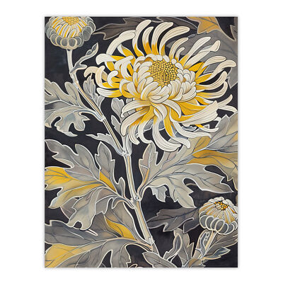 Yellow Chrysanthemum Flower Detailed Artwork Wall Art Poster Print