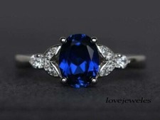 3.20CT Oval Cut Real Blue Sapphire 925 Sterling Silver Engagement Wedding Ring