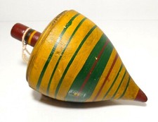 RARE EARLY-MID 19TH C AMERICAN ANTIQUE WOODEN SPINNING TOP, W/ORIG PERIOD PAINT