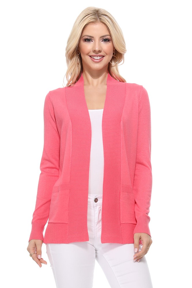 Yemak Women's Long Sleeve Open Front Knit Sweater Cardigan Shrug with Pocket