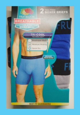 Fruit of the Loom Men's 2 Pack Tag Free Boxer Briefs Tri-Cool Breathable NEW